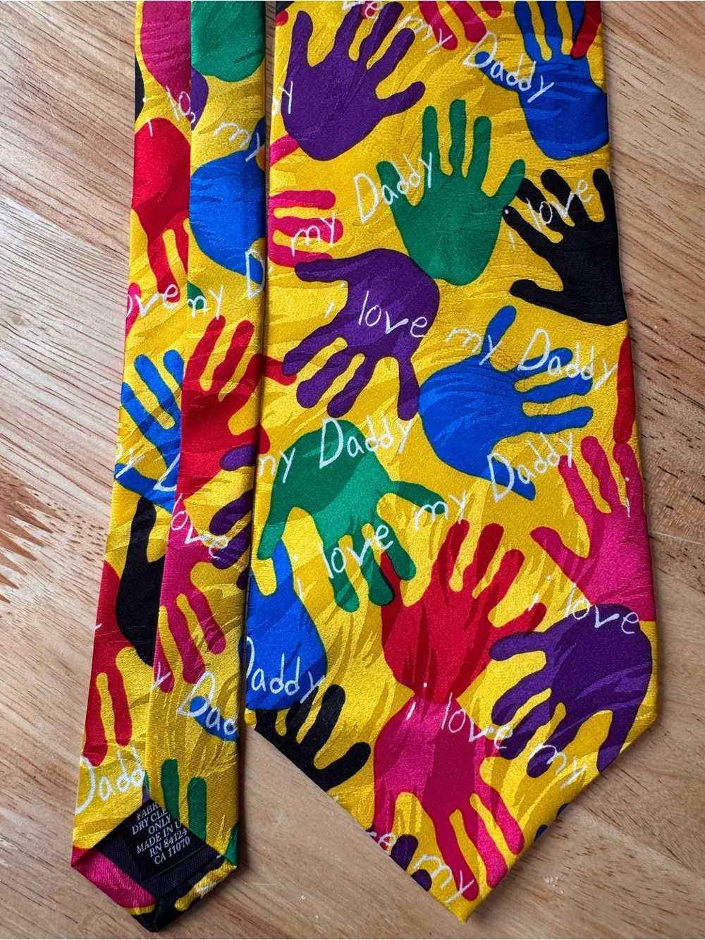 RM STYLE 'I Love My Daddy' Yellow Multicolor Silk Tie